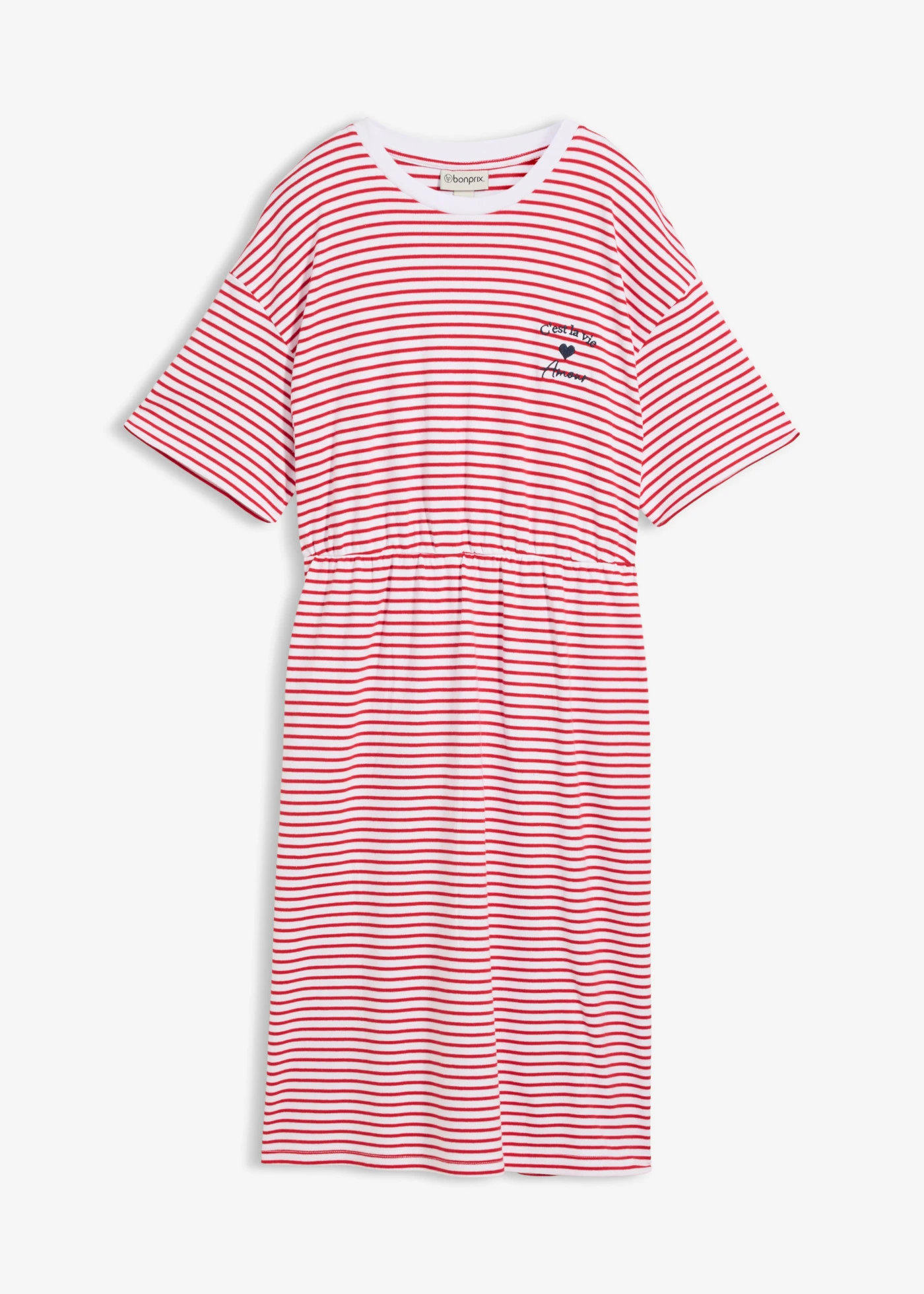 Jersey T-shirt jurk van puur katoen • rood-wit gestreept • bonprix online shop