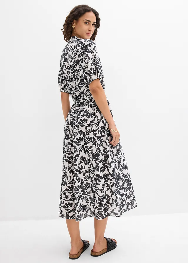 Rochie-tunică din bumbac 100% • alb perlat-negru grafic • magazin bonprix