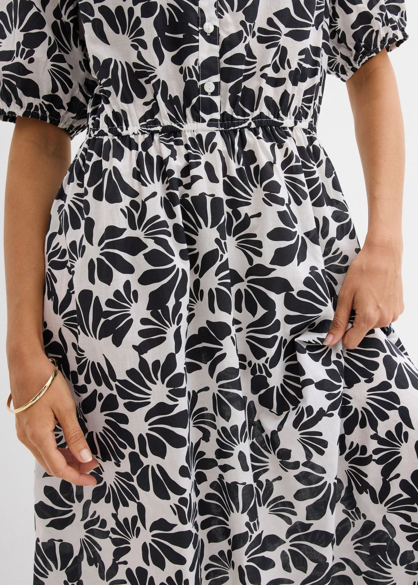 Rochie-tunică din bumbac 100% • alb perlat-negru grafic • magazin bonprix