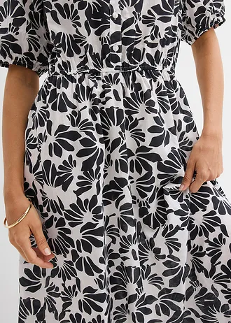 Rochie-tunică din bumbac 100% • alb perlat-negru grafic • magazin bonprix