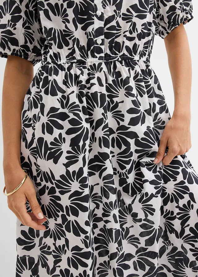 Rochie-tunică din bumbac 100% • alb perlat-negru grafic • magazin bonprix