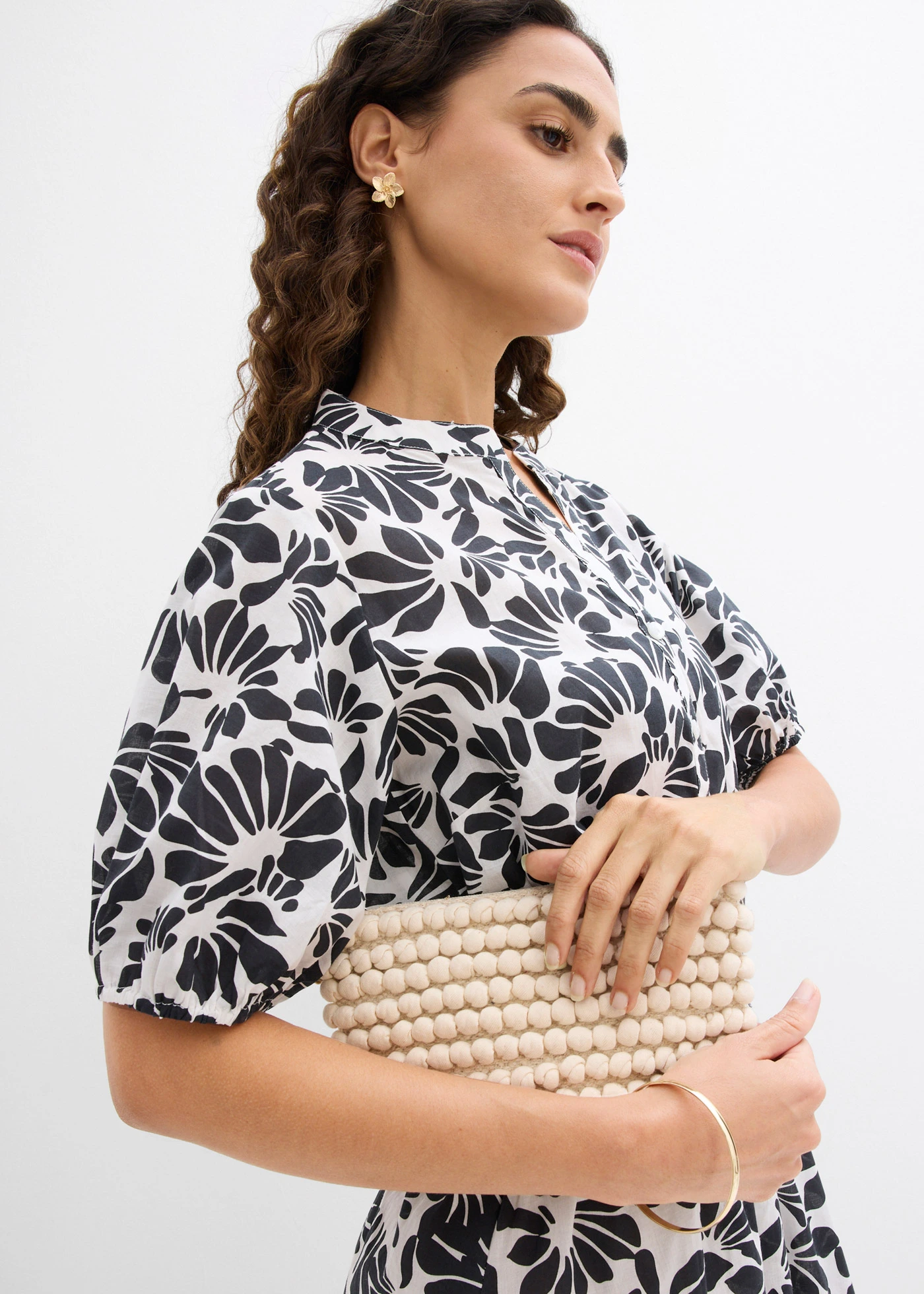 Robe-tunique 100% coton • blanc nacré-noir graphique • Boutique bonprix