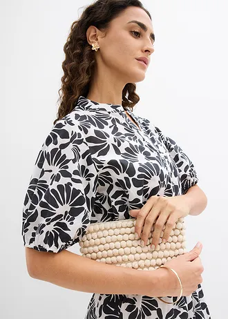 Široké midi šaty z čistej bavlny • biela vlna-čierna grafická • obchod bonprix