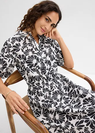 Rochie-tunică din bumbac 100% • alb perlat-negru grafic • magazin bonprix