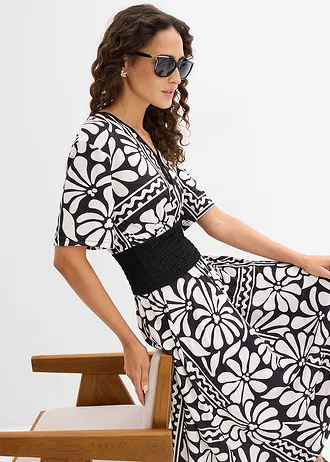 Robe midi avec décolleté plongeant • noir-blanc nacré imprimé • Boutique bonprix