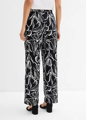 Broek van viscose, Kleur: zwart/wolwit gebloemd