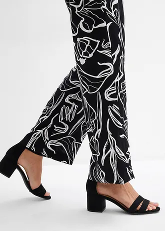 Pantaloni din viscoză cu talie elastică • negru-ecru înflorat • magazin bonprix
