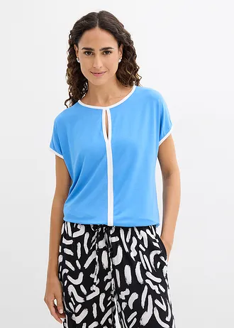 Shirt met paspels, Kleur: middenblauw/wolwit