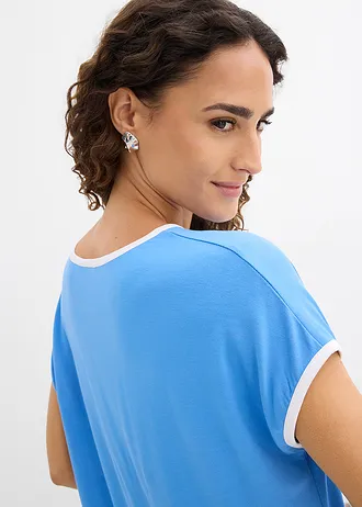 Shirt met paspels • middenblauw/wolwit • bonprix online shop