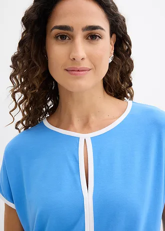 Shirt met paspels • middenblauw/wolwit • bonprix online shop