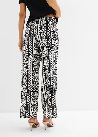 Pantalon fluide à taille élastiquée • noir-écru imprimé • Boutique bonprix
