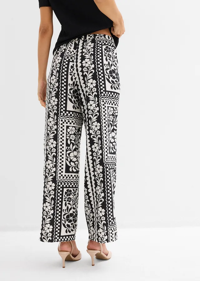 Pantalon fluide à taille élastiquée • noir-écru imprimé • product-page.page-title-suffix
