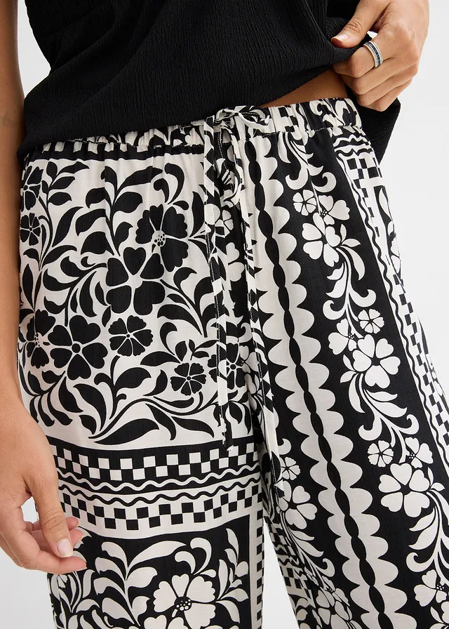Pantalon fluide à taille élastiquée • noir-écru imprimé • product-page.page-title-suffix