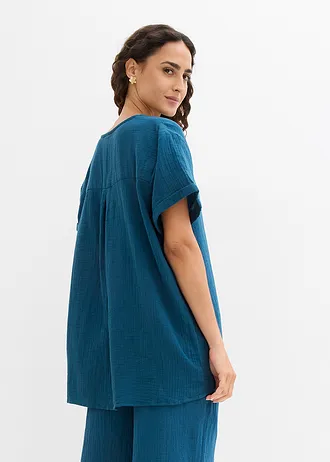 Tunique à manches courtes en gaze de coton • pétrole • Boutique bonprix