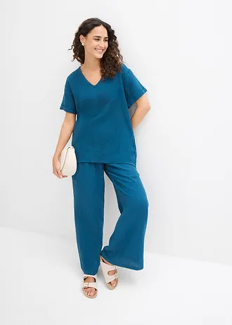 Tunique à manches courtes en gaze de coton • pétrole • Boutique bonprix