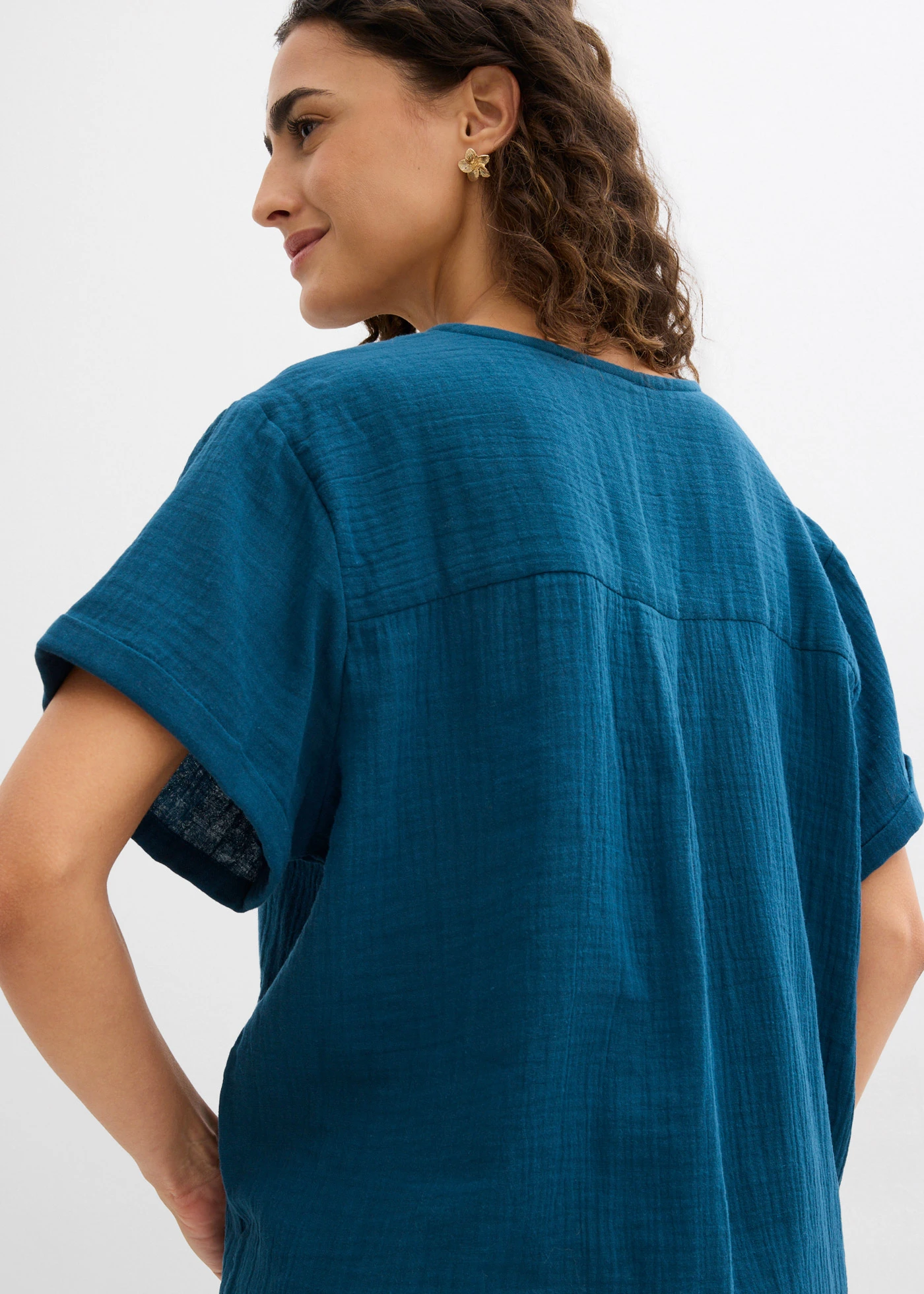 Tunique à manches courtes en gaze de coton • pétrole • Boutique bonprix