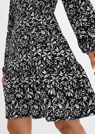 Rochie-tunică din crep subțire • negru-ecru, cu imprimeu grafic • magazin bonprix