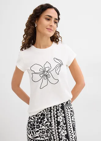 T-shirt z mieszanki bawełny • biel wełny • sklep bonprix