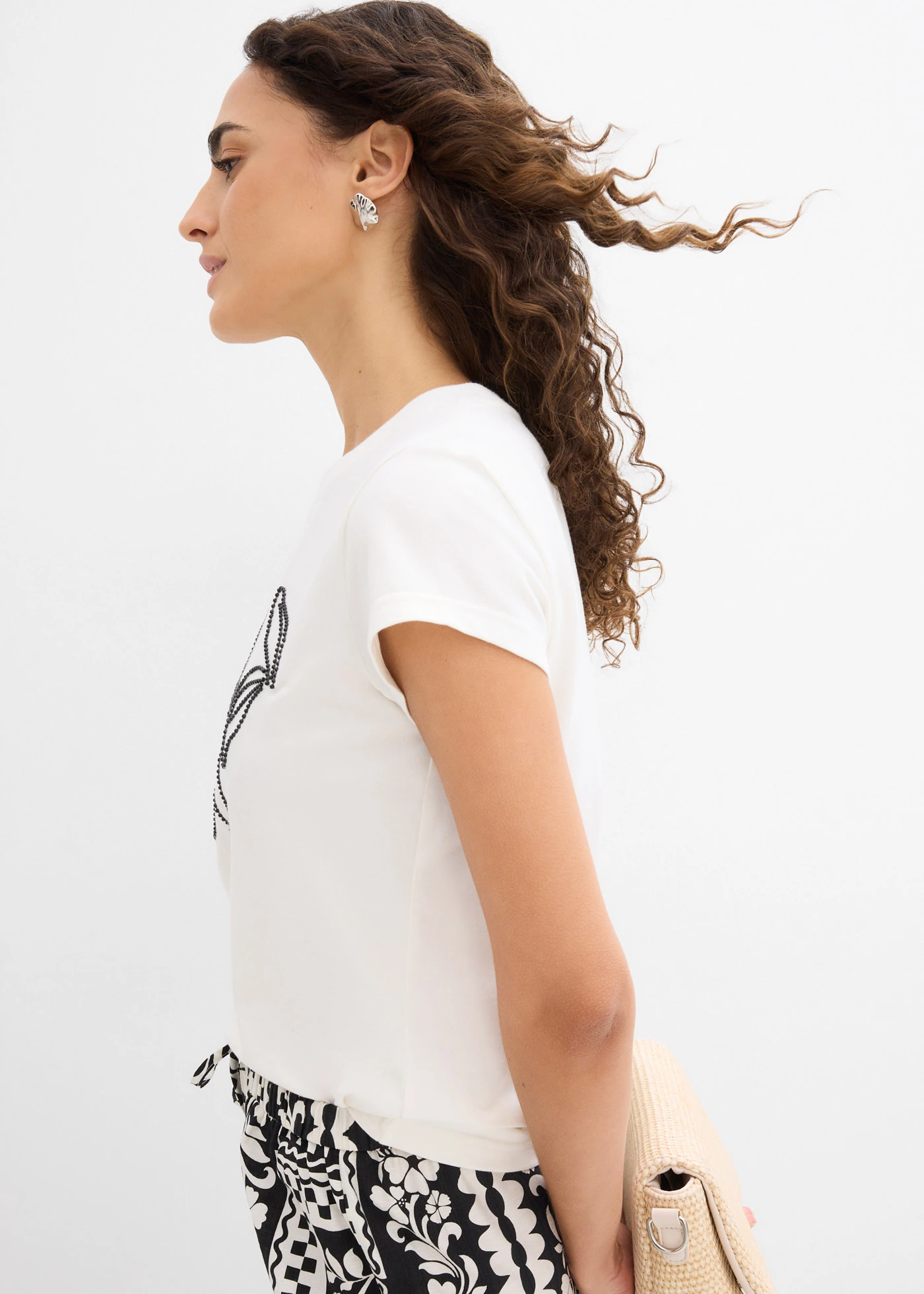 T-shirt z mieszanki bawełny • biel wełny • sklep bonprix