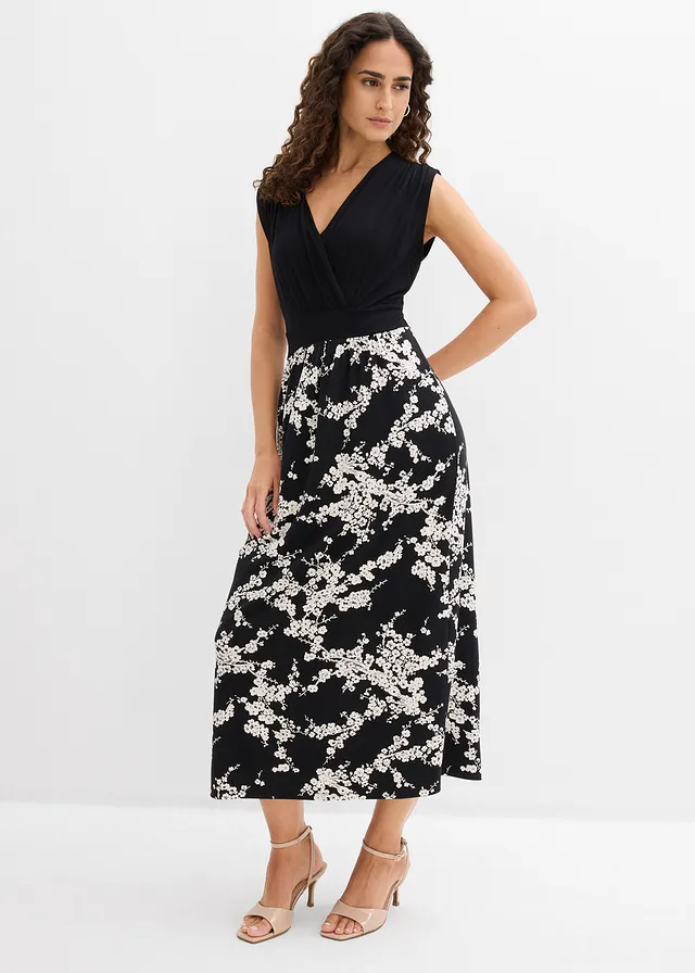 Robe en jersey viscose, Couleur: noir/écru floral