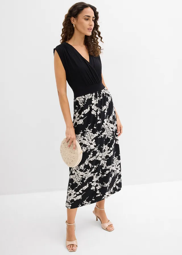 Robe en jersey viscose, Couleur: noir/écru floral