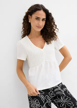 Bluză tricot din crep structurat • ecru • magazin bonprix