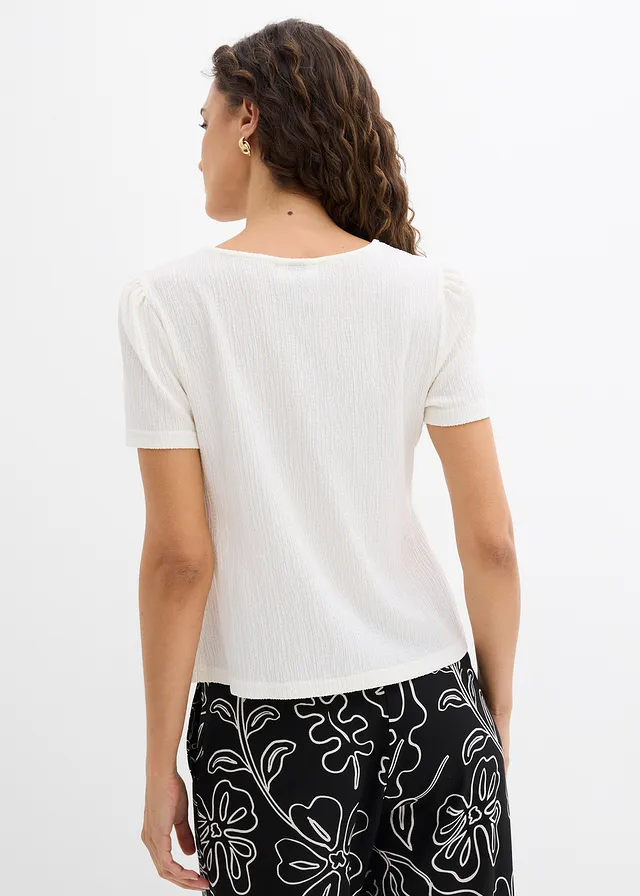 Shirt van gestructureerde crêpe, Kleur: wolwit