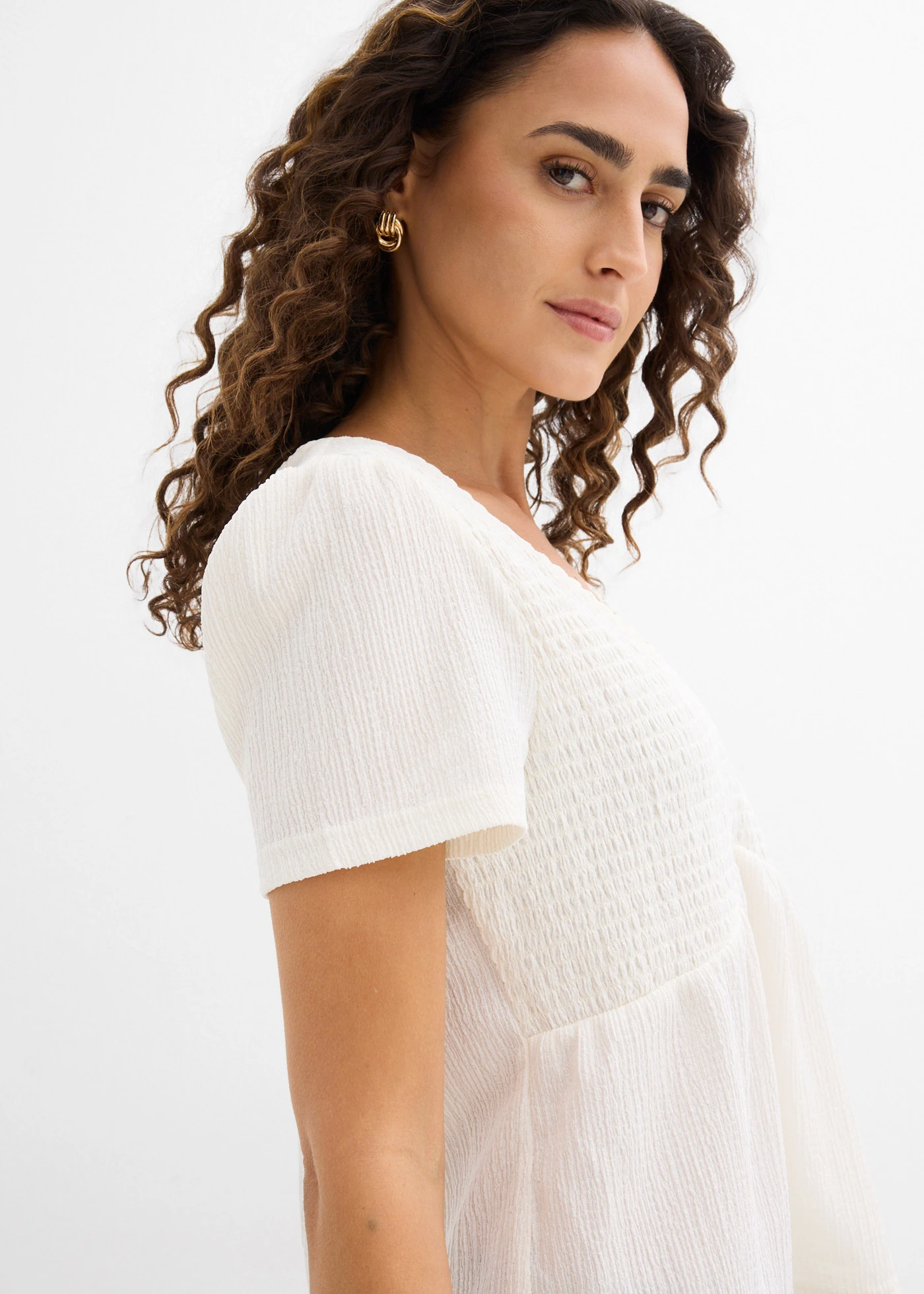 Shirt van gestructureerde crêpe • wolwit • bonprix online shop