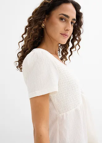 Shirt van gestructureerde crêpe • wolwit • bonprix online shop