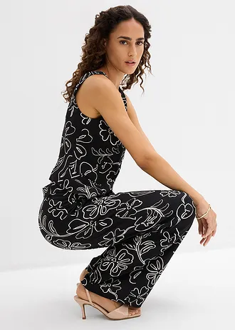 Pantalon large à pinces • noir imprimé • Boutique bonprix