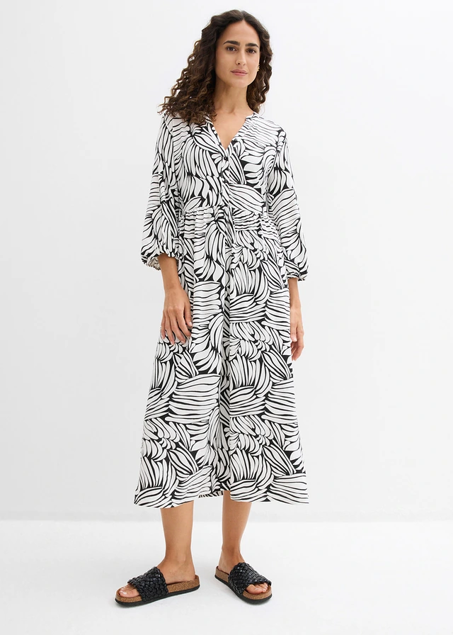 Tuniekjurk van een soepele viscosemix • zwart-wolwit met print • product-page.page-title-suffix