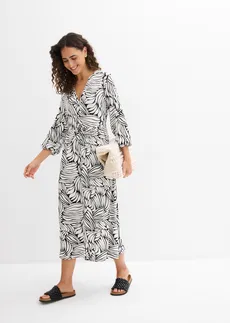 Robe-tunique douce en jersey viscose, Couleur: noir-écru imprimé
