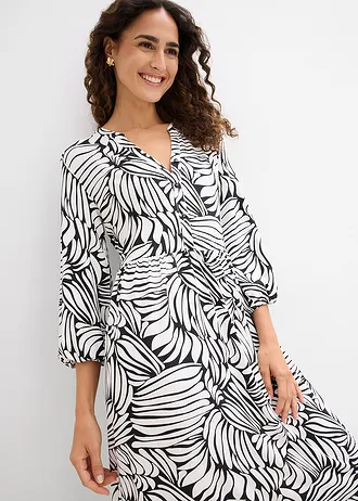 Rochie gen tunică din amestec moale de viscoză • negru-ecru cu imprimeu • magazin bonprix