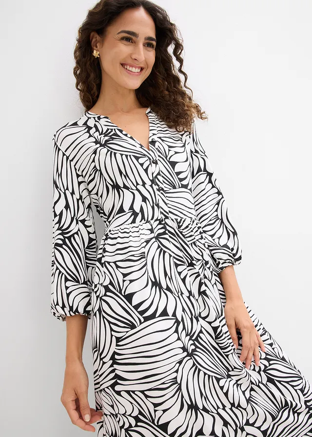Tuniekjurk van een soepele viscosemix • zwart-wolwit met print • product-page.page-title-suffix