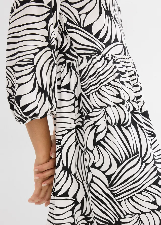 Tuniekjurk van een soepele viscosemix • zwart-wolwit met print • product-page.page-title-suffix