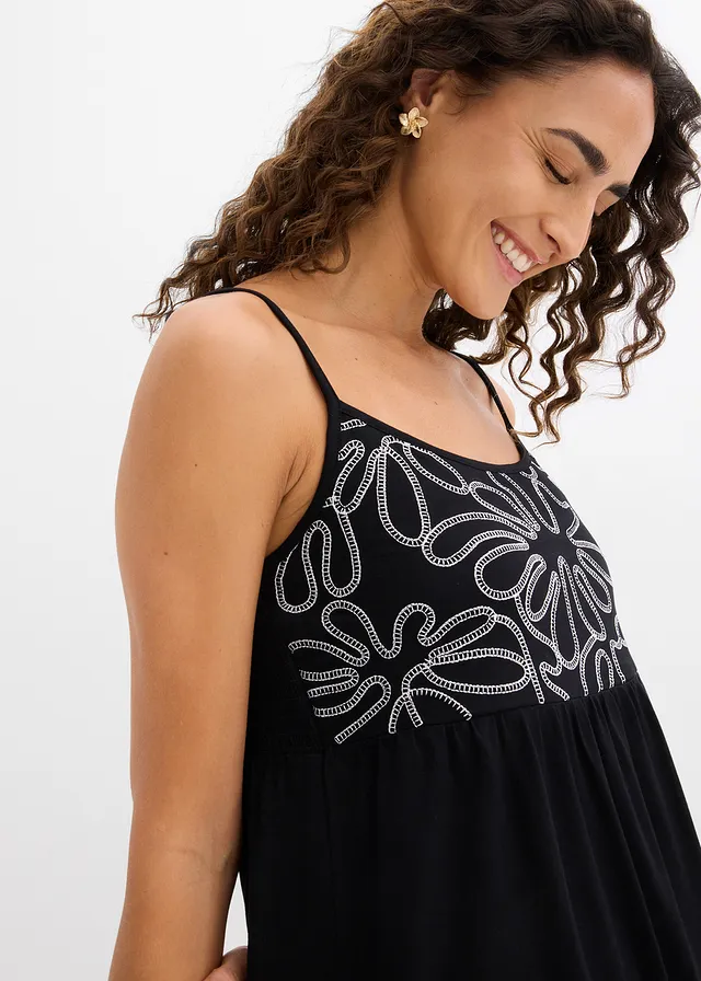 Top met spaghettibandjes en borduursel • zwart/wit • product-page.page-title-suffix