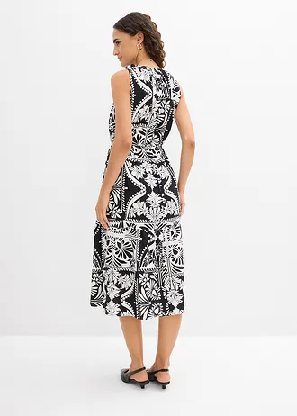 Rochie midi • negru-ecru cu imprimeu • magazin bonprix