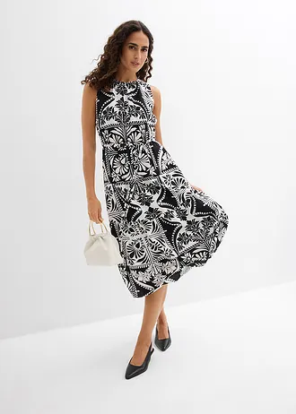 Rochie midi • negru-ecru cu imprimeu • magazin bonprix