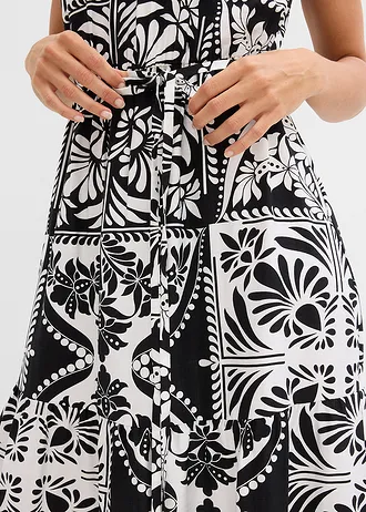 Rochie midi • negru-ecru cu imprimeu • magazin bonprix