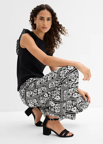 Jersey broek van Punto di Roma • zwart-wolwit gedessineerd • bonprix online shop