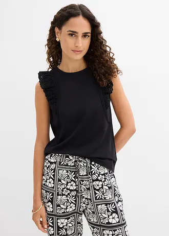 Top en coton extensible, Couleur: noir