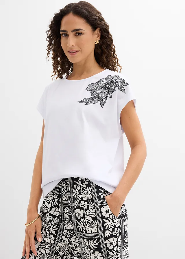 T-shirt oversize 100% coton, Couleur: blanc + noir