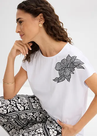 T-shirt oversize 100% coton • blanc + noir • Boutique bonprix