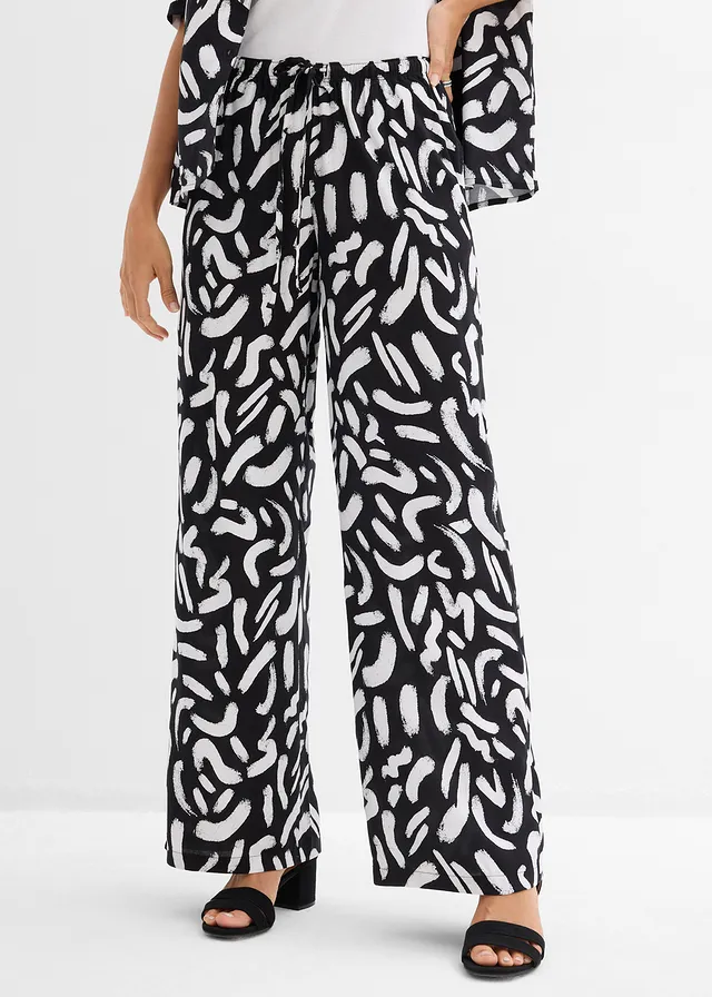 Pantalon imprimé en viscose fluide, taille élastiquée • noir/blanc • product-page.page-title-suffix