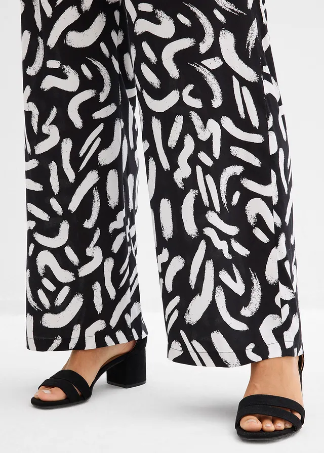 Broek van soepele viscose met print • zwart/wit • product-page.page-title-suffix