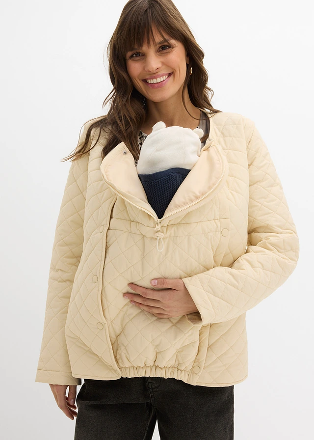Lichte 6-in1 zwangerschapsjas en bodywarmer met draaginzet, Kleur: beige