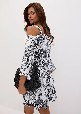 Robe évasée à encolure Bardot • noir-blanc paisley • Boutique bonprix