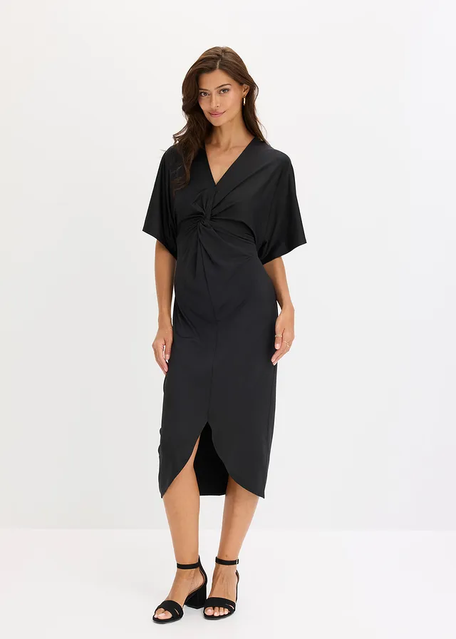 Robe midi effet twisté, Couleur: noir