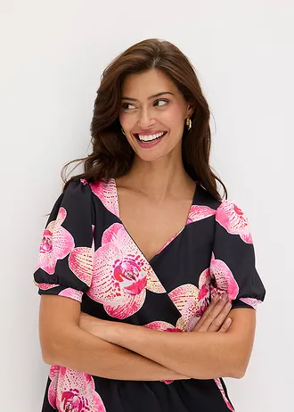 T-shirt péplum • noir floral • Boutique bonprix