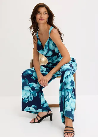 Combinaison en jersey à col bénitier • bleu foncé floral • Boutique bonprix